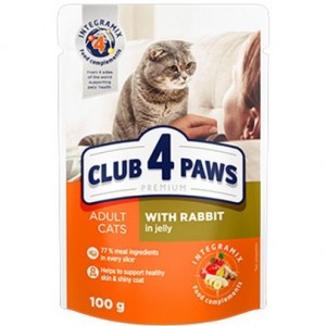 κονσερβες για γατες - υγρη τροφη για γατες - club 4 paws - Club 4 Paws Κουνέλι σε Ζελέ 100gr CLUB 4 PAWS