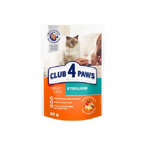 κονσερβες για γατες - υγρη τροφη για γατες - club 4 paws - Club 4 Paws Sterilised Κουνέλι σε Ζελέ 80gr CLUB 4 PAWS