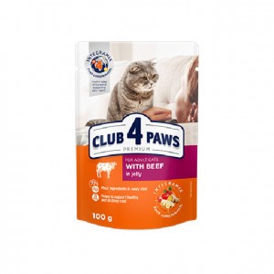 κονσερβες για γατες - υγρη τροφη για γατες - club 4 paws - Club 4 Paws Βοδινό σε Ζελέ 100gr CLUB 4 PAWS