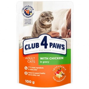 κονσερβες για γατες - υγρη τροφη για γατες - club 4 paws - Club 4 Paws Κοτόπουλο σε Σάλτσα 100gr CLUB 4 PAWS