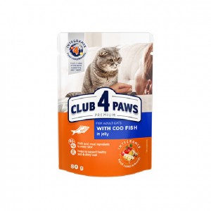 κονσερβες για γατες - υγρη τροφη για γατες - club 4 paws - Club 4 Paws Μπακαλιάρος σε Ζελέ 100gr CLUB 4 PAWS