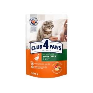 κονσερβες για γατες - υγρη τροφη για γατες - club 4 paws - Club 4 Paws Πάπια σε Σάλτσα 100gr CLUB 4 PAWS