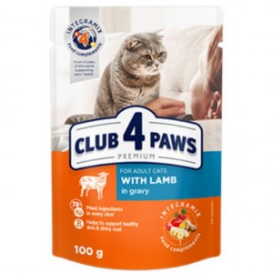 κονσερβες για γατες - υγρη τροφη για γατες - club 4 paws - Club 4 Paws Αρνί σε Σάλτσα 100gr CLUB 4 PAWS