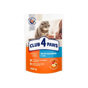 κονσερβες για γατες - υγρη τροφη για γατες - club 4 paws - Club 4 Paws Σολωμός σε Ζελέ 100gr CLUB 4 PAWS