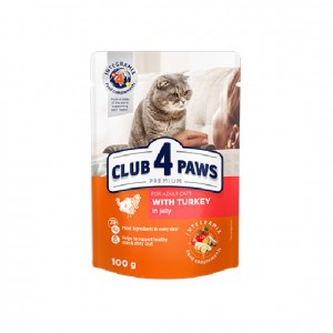 κονσερβες για γατες - υγρη τροφη για γατες - club 4 paws - Club 4 Paws Γαλοπούλα σε Ζελέ 100gr CLUB 4 PAWS