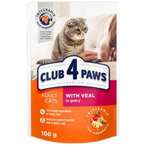 κονσερβες για γατες - υγρη τροφη για γατες - club 4 paws - Club 4 Paws Βοδινό σε Σάλτσα 100gr CLUB 4 PAWS
